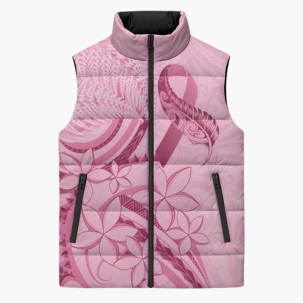 Aotearoa Maori Sleeveless Puffer Jacket Pink Fern Ribbons - Aussie Hoodie