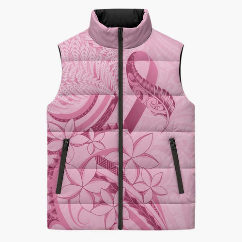 Aotearoa Maori Sleeveless Puffer Jacket Pink Fern Ribbons - Aussie Hoodie