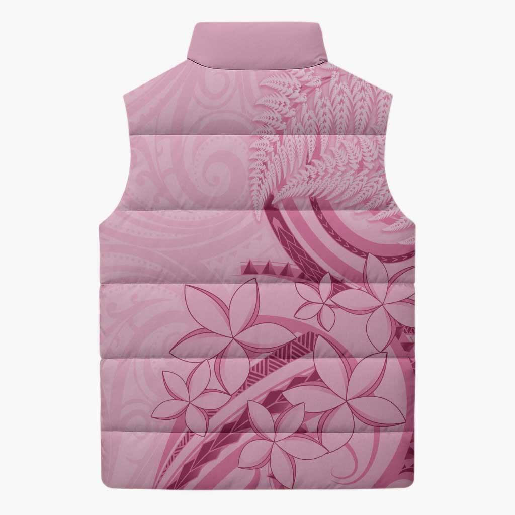 Aotearoa Maori Sleeveless Puffer Jacket Pink Fern Ribbons - Aussie Hoodie