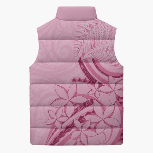 Aotearoa Maori Sleeveless Puffer Jacket Pink Fern Ribbons - Aussie Hoodie