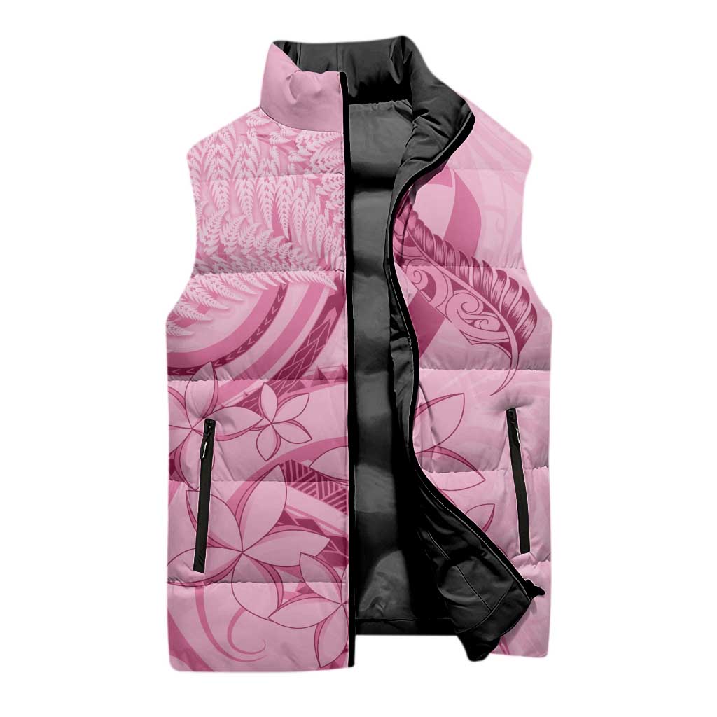 Aotearoa Maori Sleeveless Puffer Jacket Pink Fern Ribbons - Aussie Hoodie
