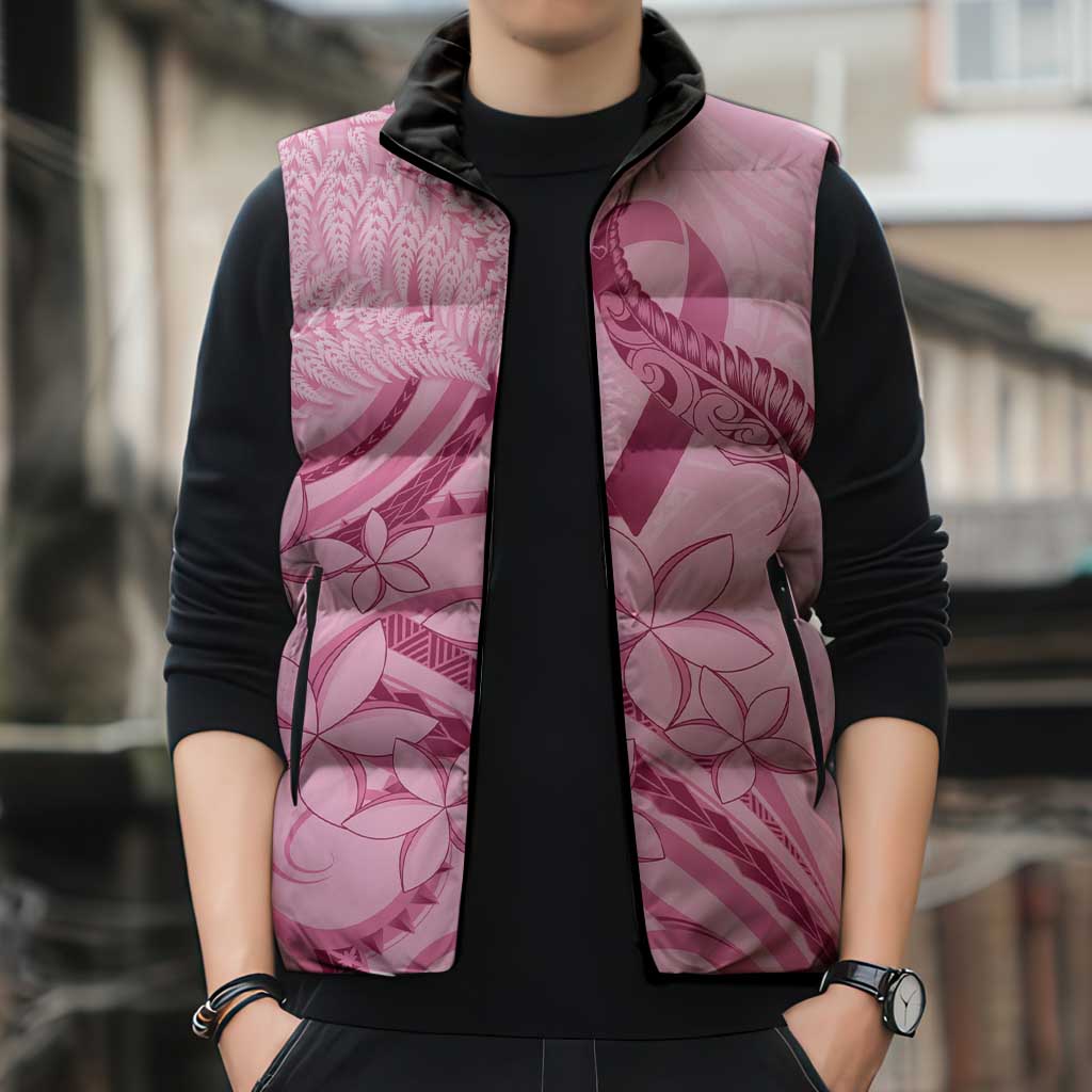 Aotearoa Maori Sleeveless Puffer Jacket Pink Fern Ribbons - Aussie Hoodie