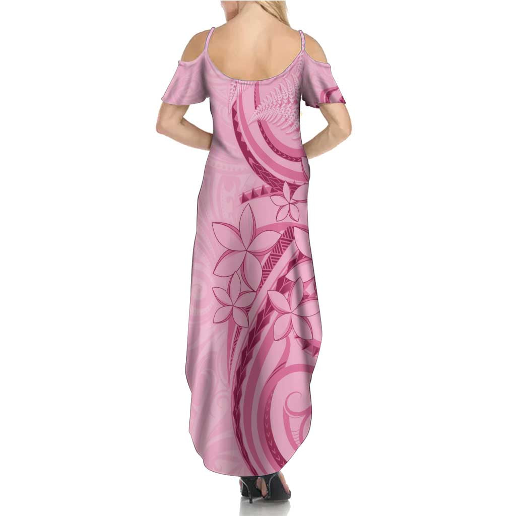 Aotearoa Maori Summer Maxi Dress Pink Fern Ribbons - Aussie Hoodie