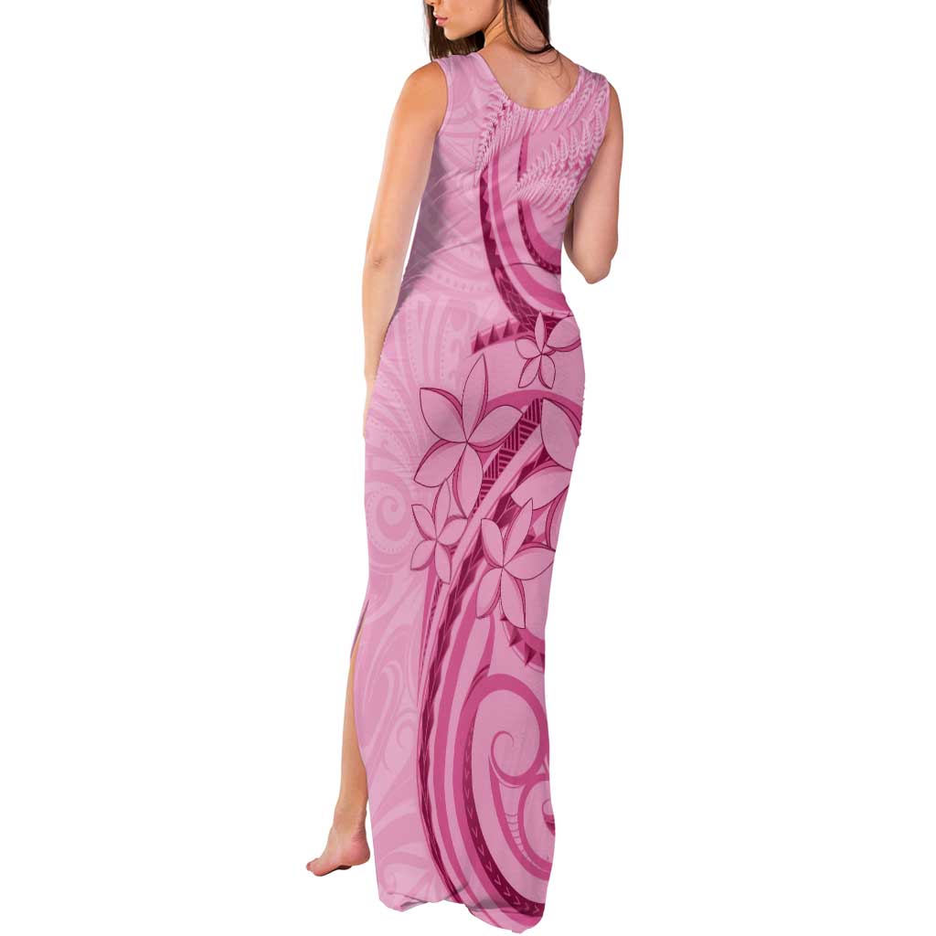 Aotearoa Maori Tank Maxi Dress Pink Fern Ribbons - Aussie Hoodie