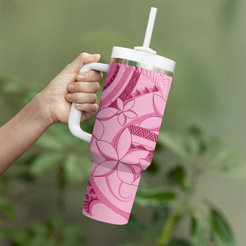 Aotearoa Maori Tumbler With Handle Pink Fern Ribbons - Aussie Hoodie