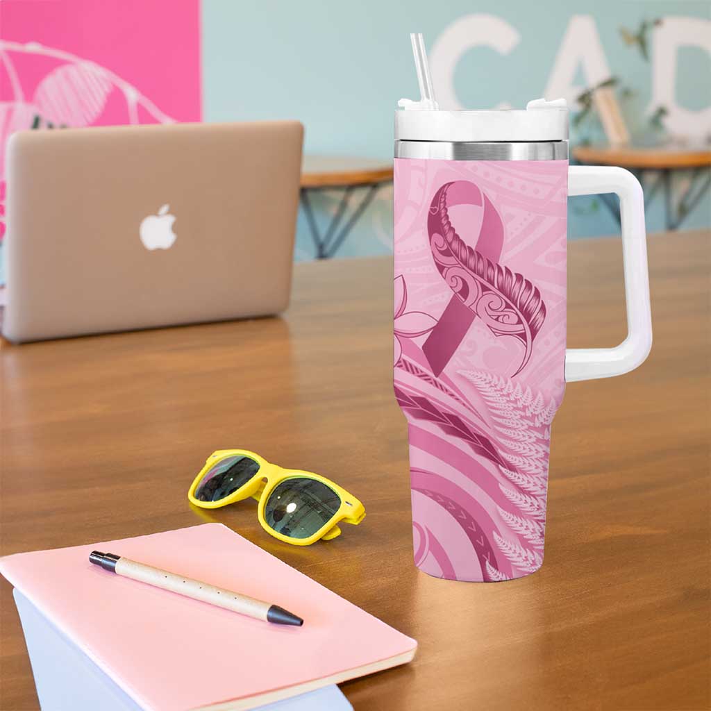 Aotearoa Maori Tumbler With Handle Pink Fern Ribbons - Aussie Hoodie