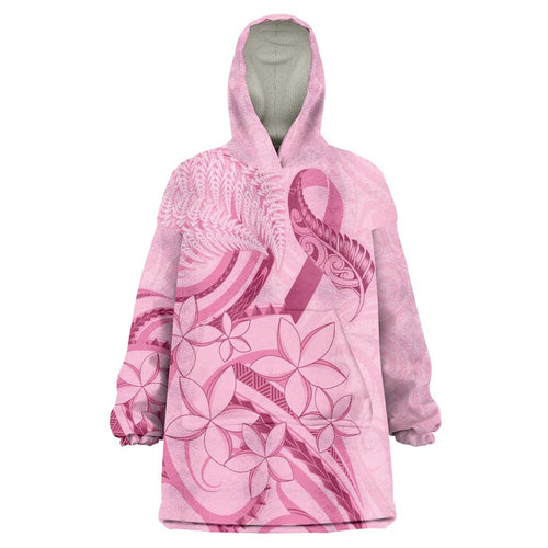 Aotearoa Maori Wearable Blanket Hoodie Pink Fern Ribbons - Aussie Hoodie