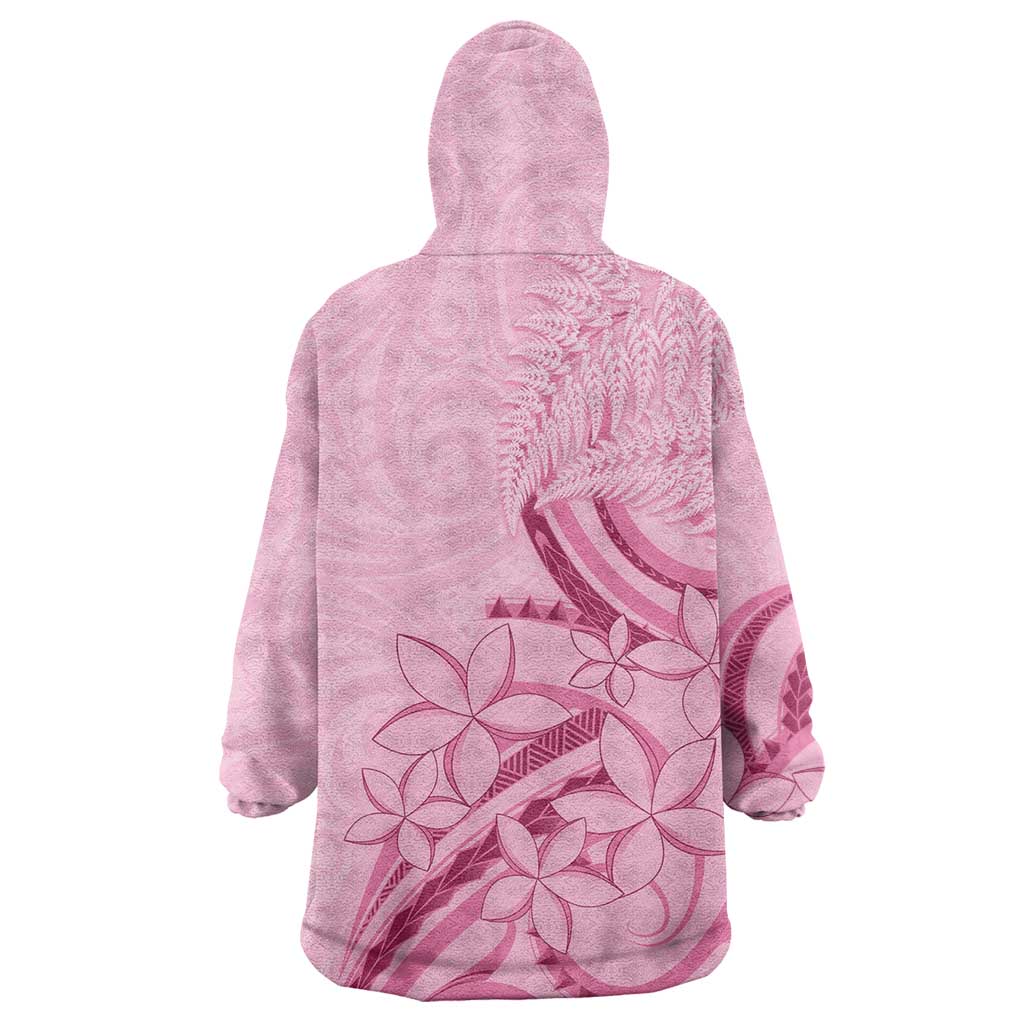 Aotearoa Maori Wearable Blanket Hoodie Pink Fern Ribbons - Aussie Hoodie