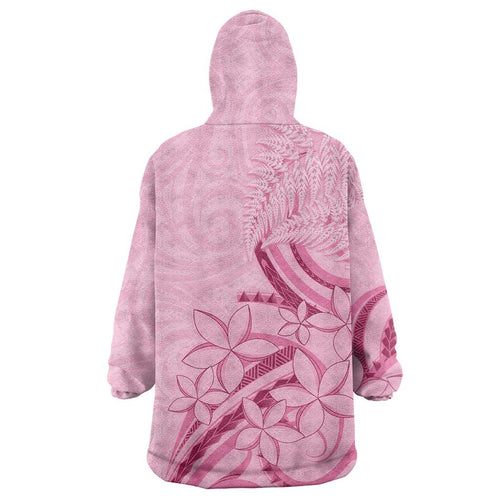 Aotearoa Maori Wearable Blanket Hoodie Pink Fern Ribbons - Aussie Hoodie
