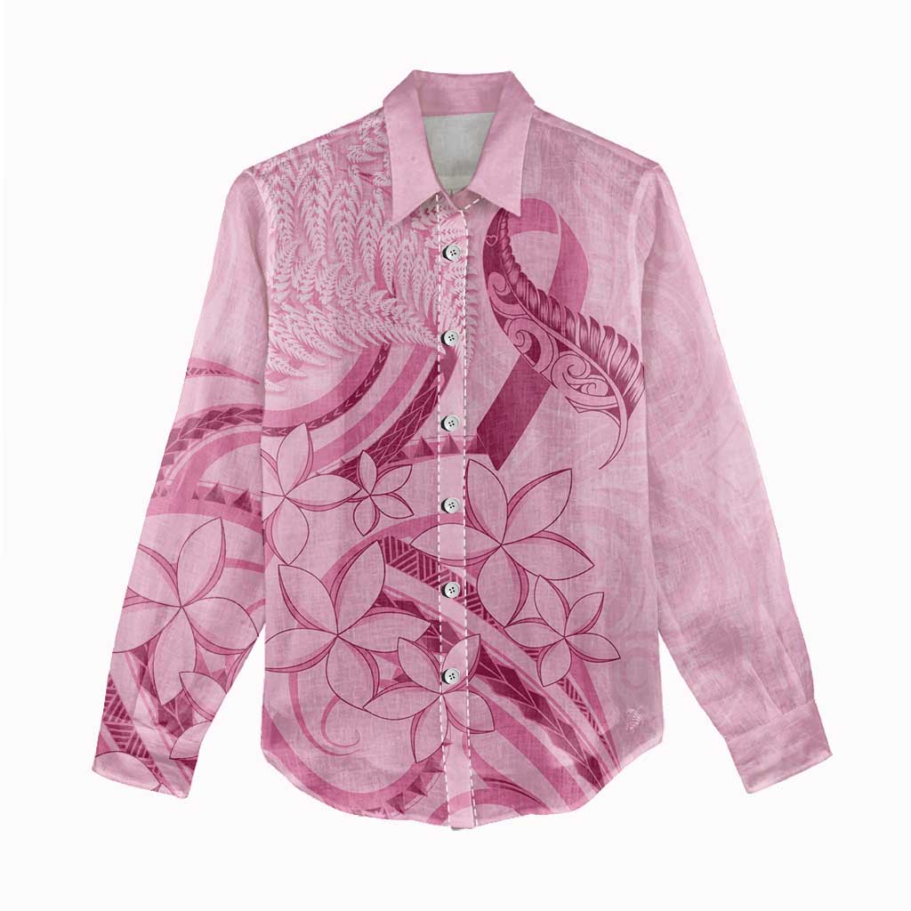 Aotearoa Maori Women Casual Shirt Pink Fern Ribbons - Aussie Hoodie