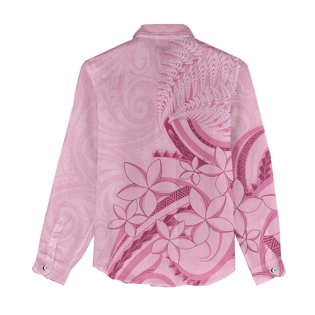 Aotearoa Maori Women Casual Shirt Pink Fern Ribbons - Aussie Hoodie