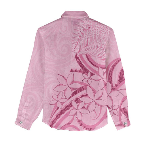 Aotearoa Maori Women Casual Shirt Pink Fern Ribbons - Aussie Hoodie