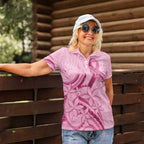 Aotearoa Maori Women Polo Shirt Pink Fern Ribbons - Aussie Hoodie