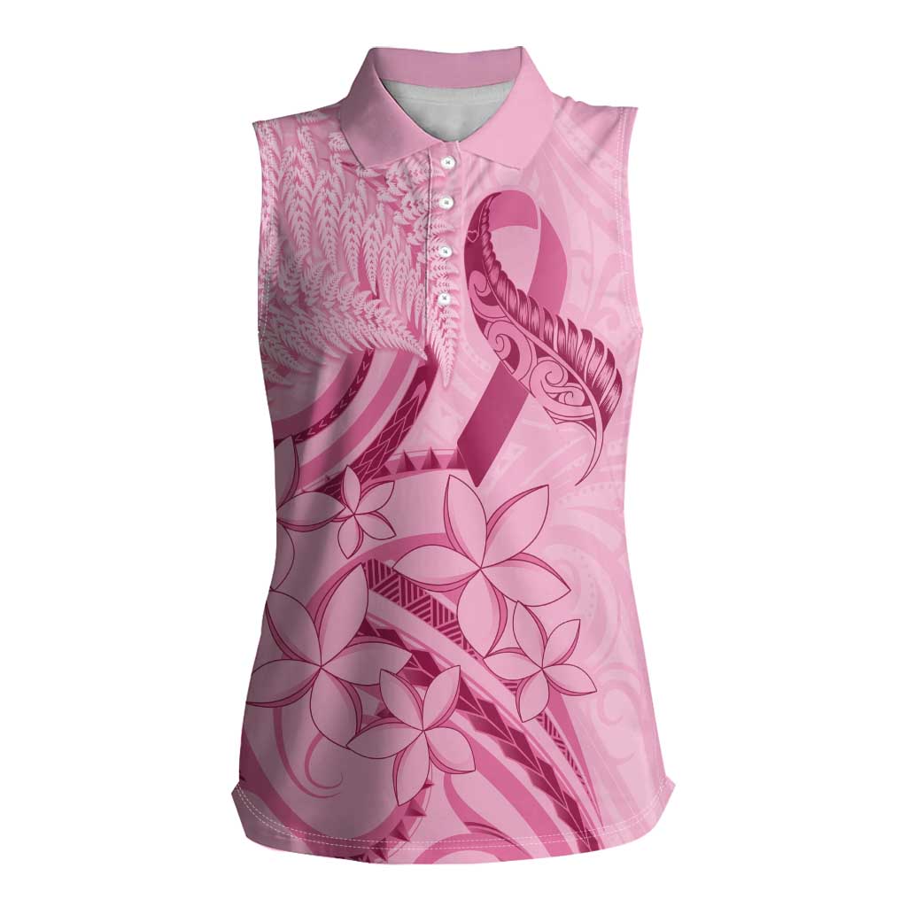 Aotearoa Maori Women Sleeveless Polo Shirt Pink Fern Ribbons - Aussie Hoodie