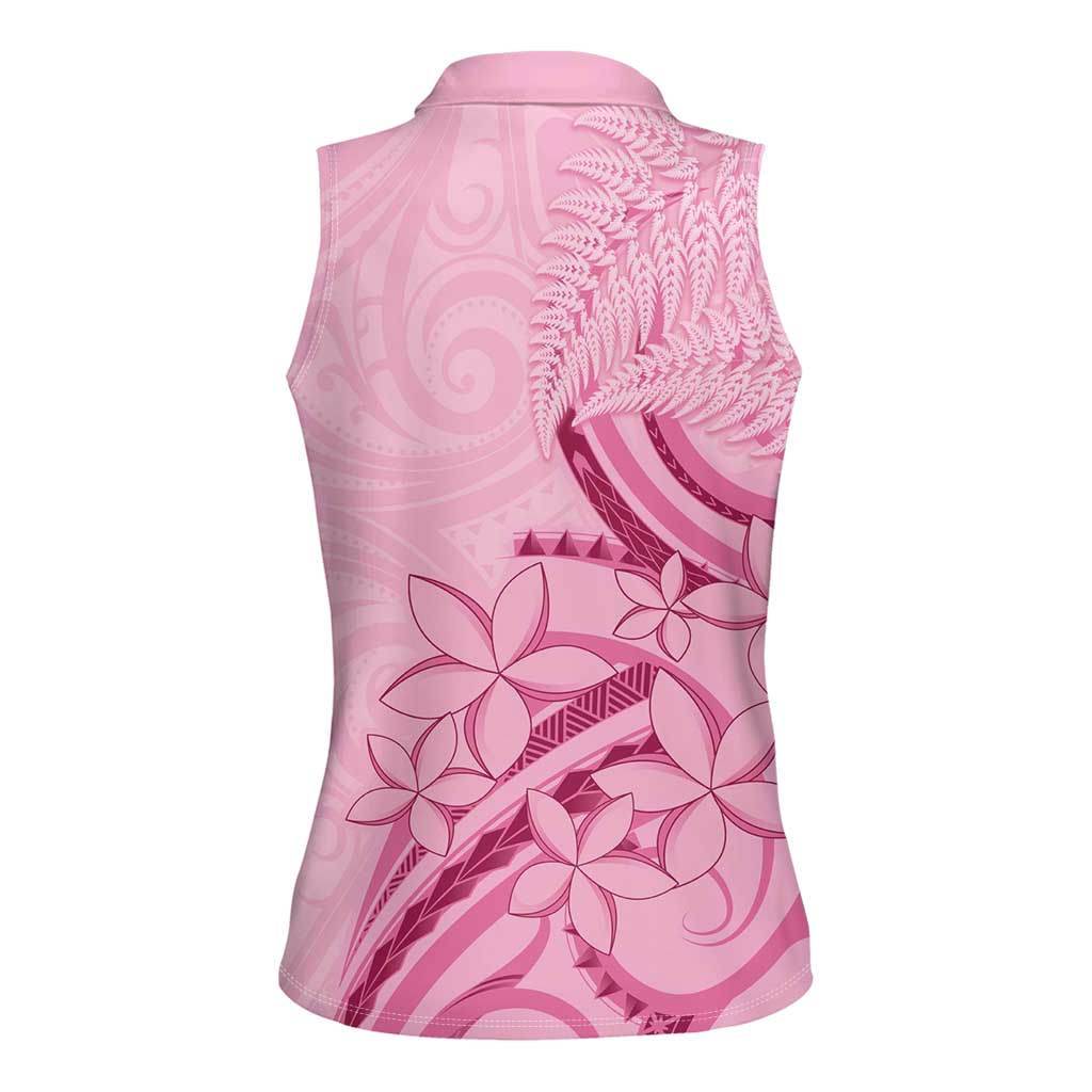 Aotearoa Maori Women Sleeveless Polo Shirt Pink Fern Ribbons - Aussie Hoodie