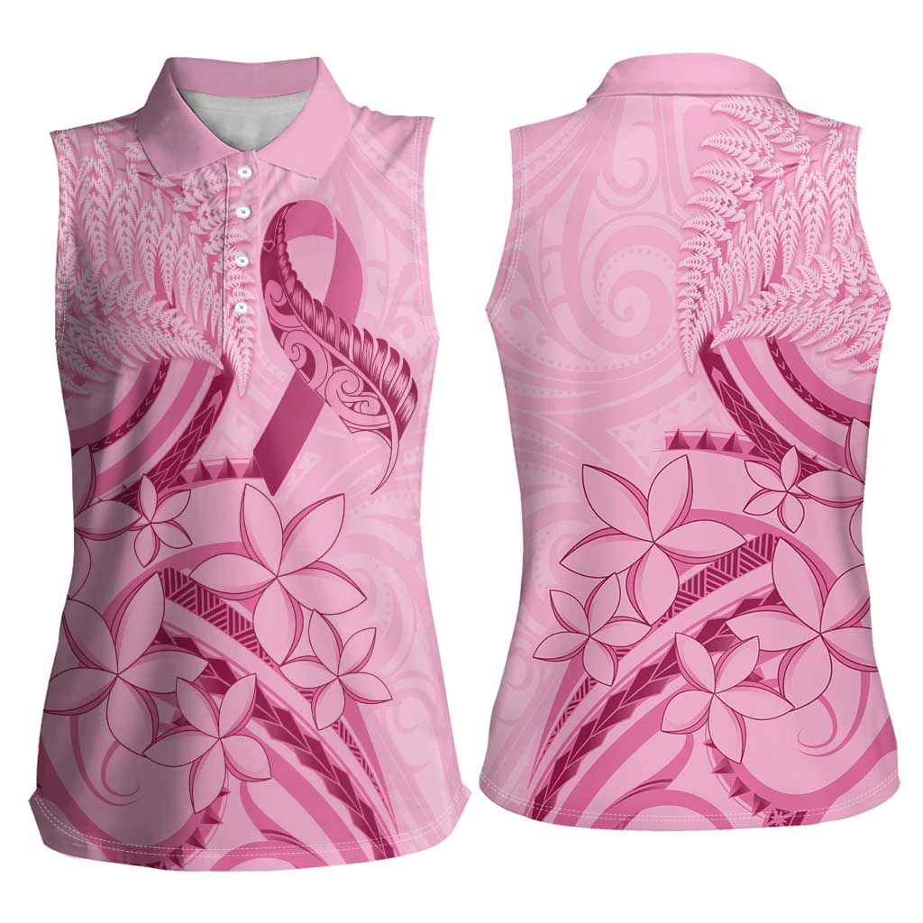 Aotearoa Maori Women Sleeveless Polo Shirt Pink Fern Ribbons - Aussie Hoodie