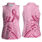 Aotearoa Maori Women Sleeveless Polo Shirt Pink Fern Ribbons - Aussie Hoodie
