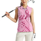 Aotearoa Maori Women Sleeveless Polo Shirt Pink Fern Ribbons - Aussie Hoodie