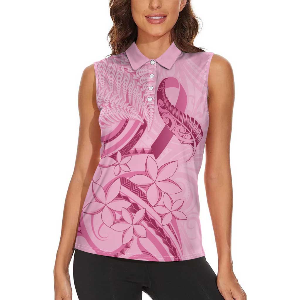 Aotearoa Maori Women Sleeveless Polo Shirt Pink Fern Ribbons - Aussie Hoodie