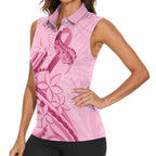 Aotearoa Maori Women Sleeveless Polo Shirt Pink Fern Ribbons - Aussie Hoodie