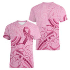 Aotearoa Maori Women V-Neck T-Shirt Pink Fern Ribbons - Aussie Hoodie