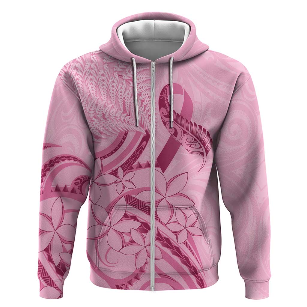 Aotearoa Maori Zip Hoodie Pink Fern Ribbons - Aussie Hoodie