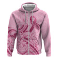 Aotearoa Maori Zip Hoodie Pink Fern Ribbons - Aussie Hoodie