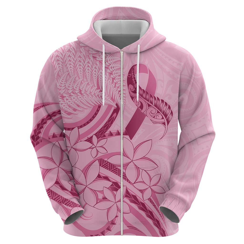 Aotearoa Maori Zip Hoodie Pink Fern Ribbons - Aussie Hoodie