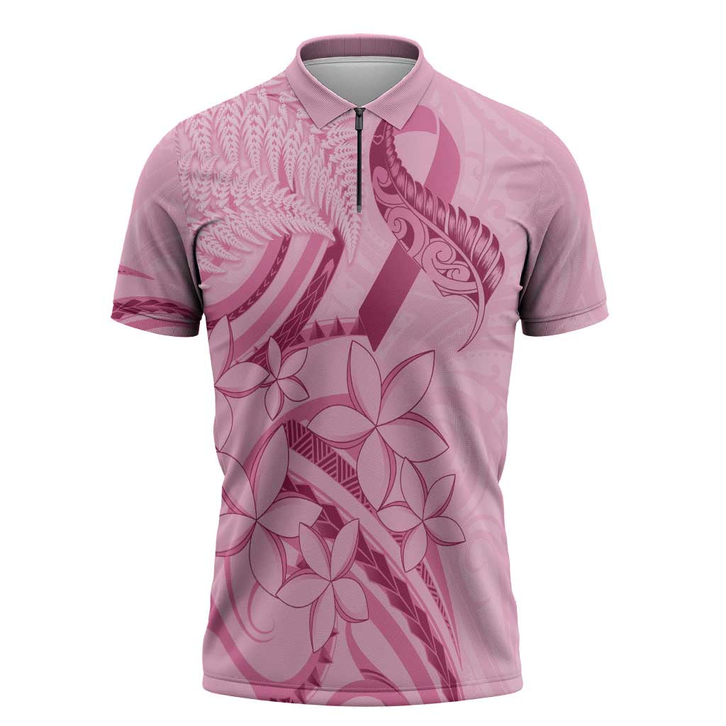 Aotearoa Maori Zipper Polo Shirt Pink Fern Ribbons - Aussie Hoodie