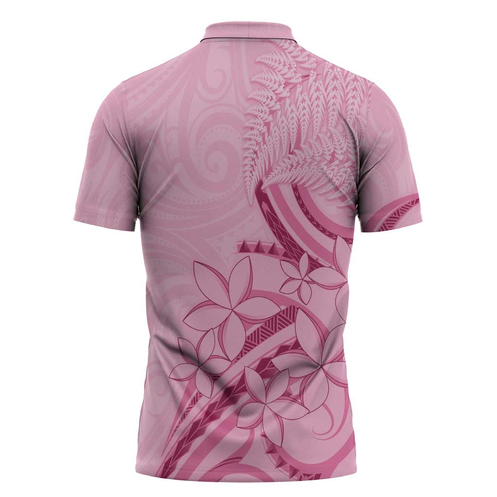 Aotearoa Maori Zipper Polo Shirt Pink Fern Ribbons - Aussie Hoodie