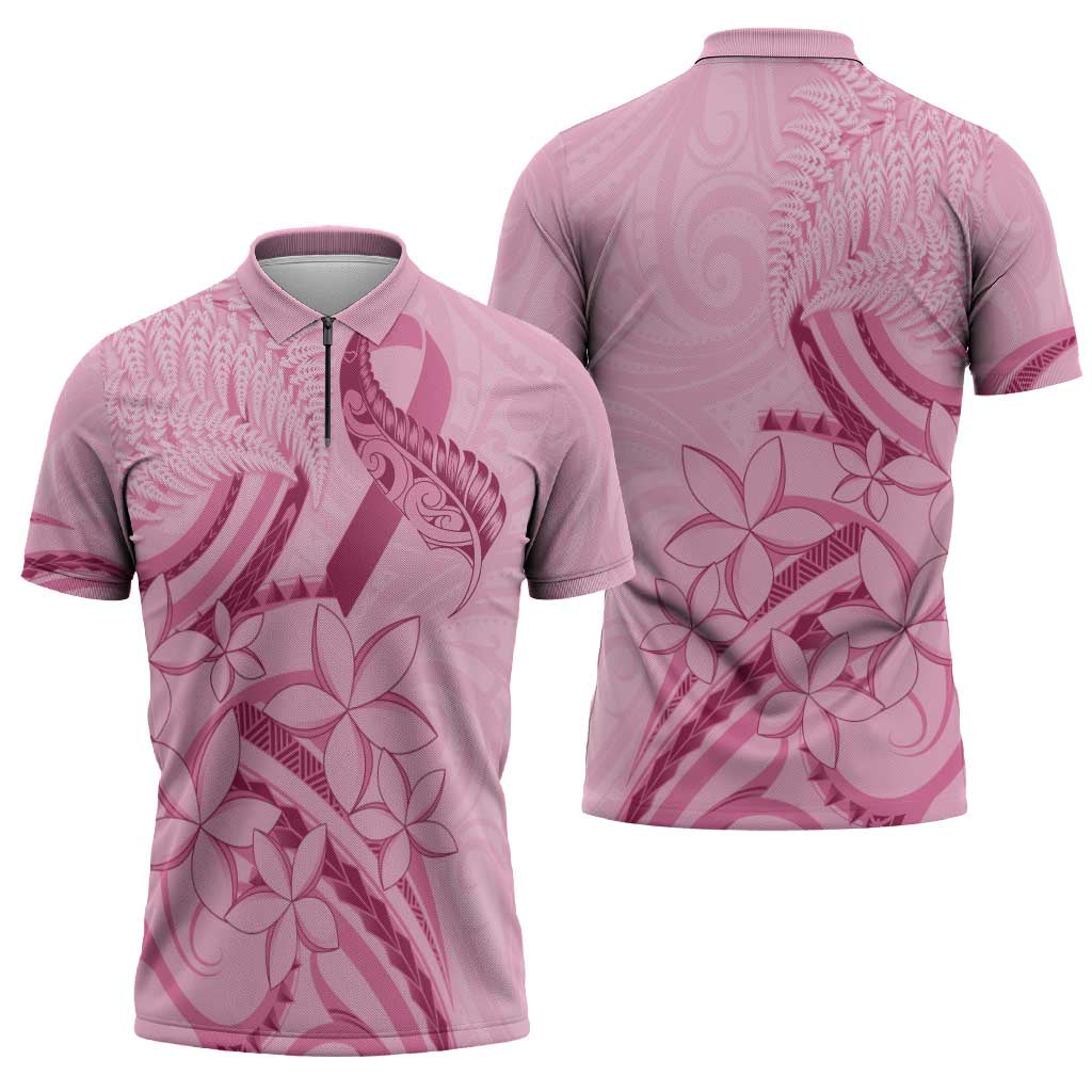 Aotearoa Maori Zipper Polo Shirt Pink Fern Ribbons - Aussie Hoodie
