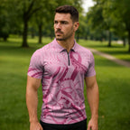 Aotearoa Maori Zipper Polo Shirt Pink Fern Ribbons - Aussie Hoodie