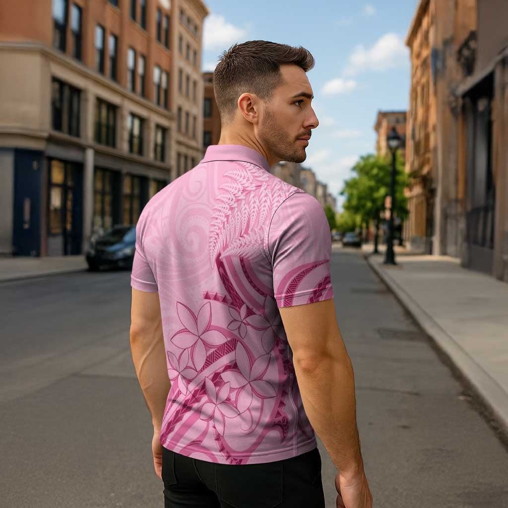 Aotearoa Maori Zipper Polo Shirt Pink Fern Ribbons - Aussie Hoodie
