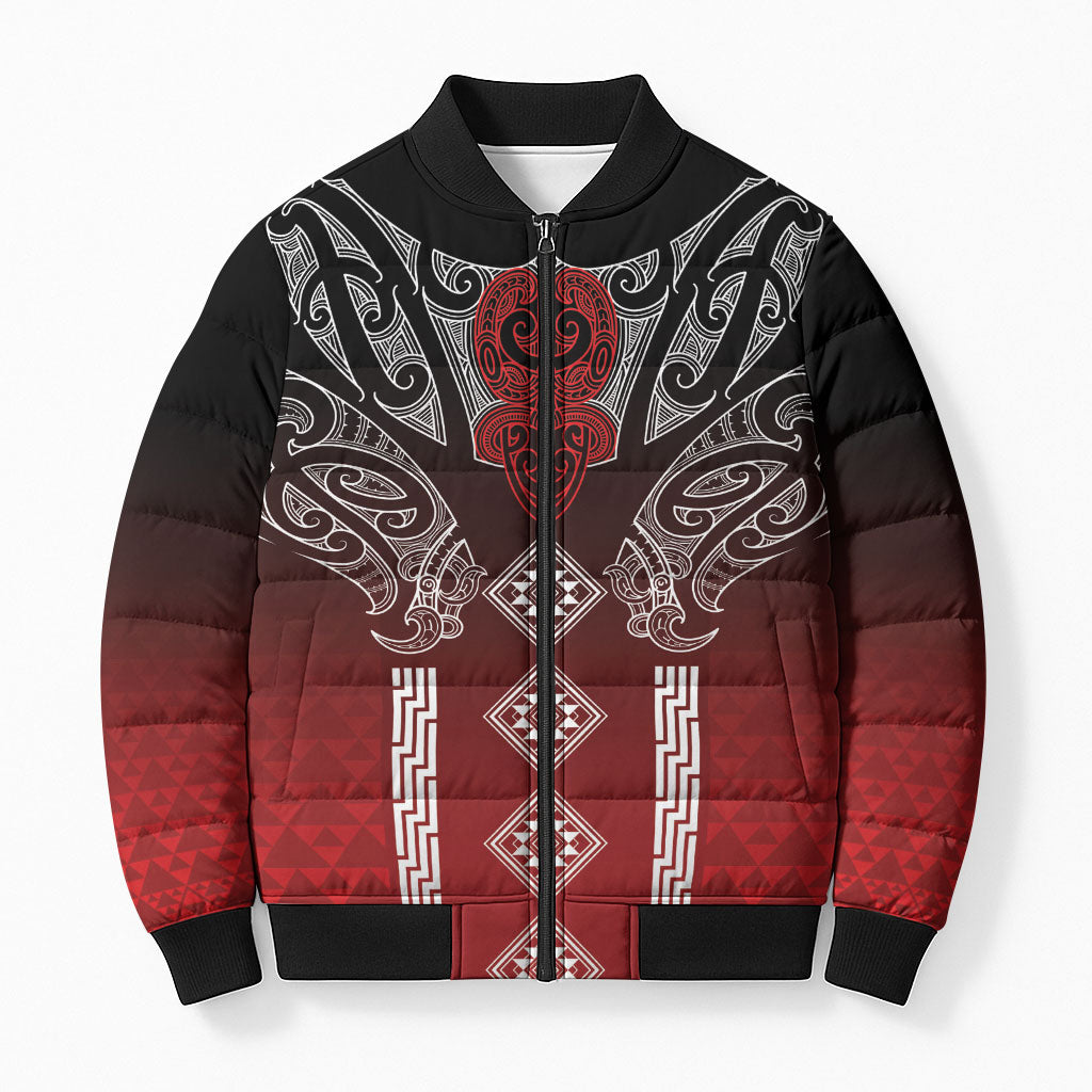 Aotearoa Maori Iwi Heritage Bomber Puffer Jacket Ngapuhi Kokowai