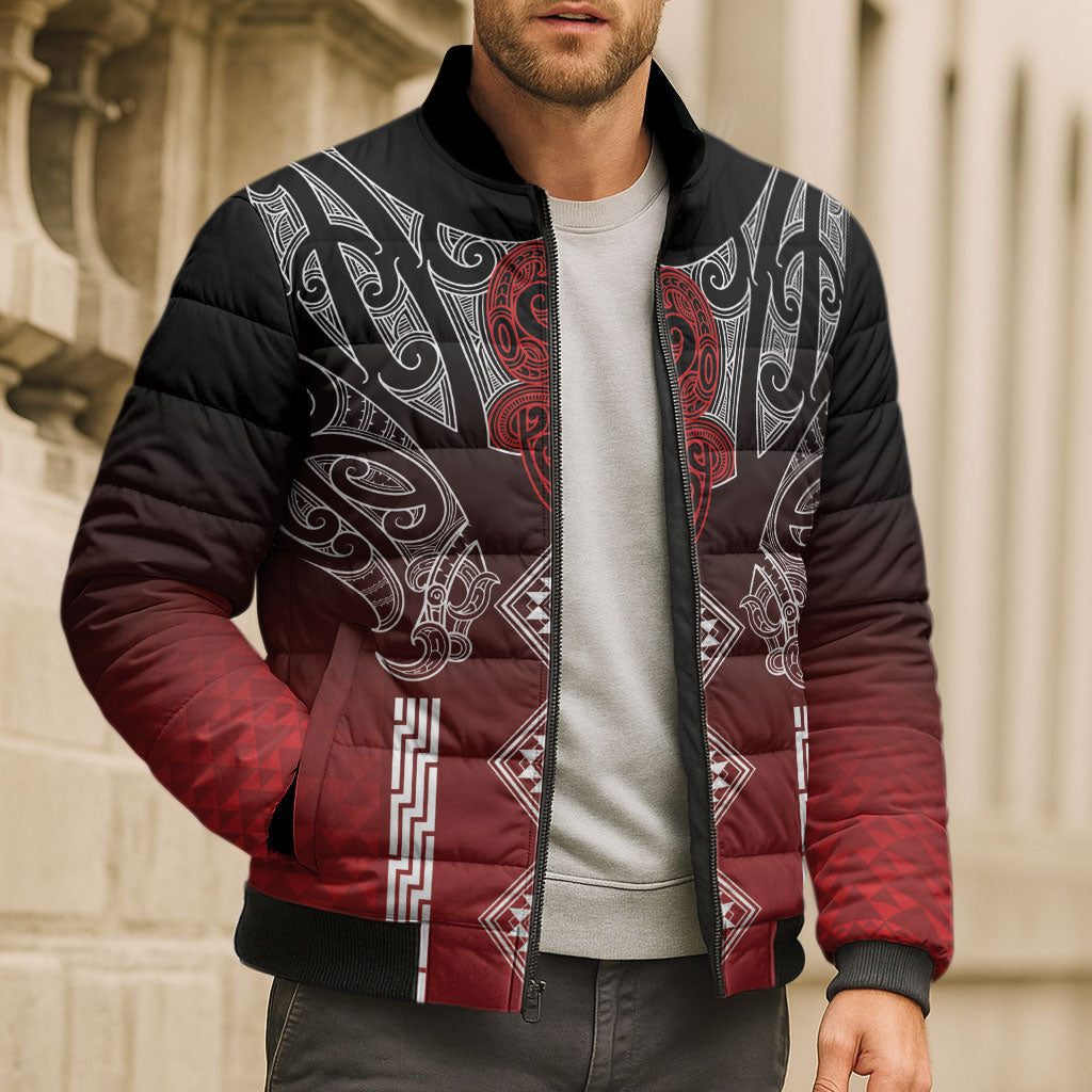 Aotearoa Maori Iwi Heritage Bomber Puffer Jacket Ngapuhi Kokowai