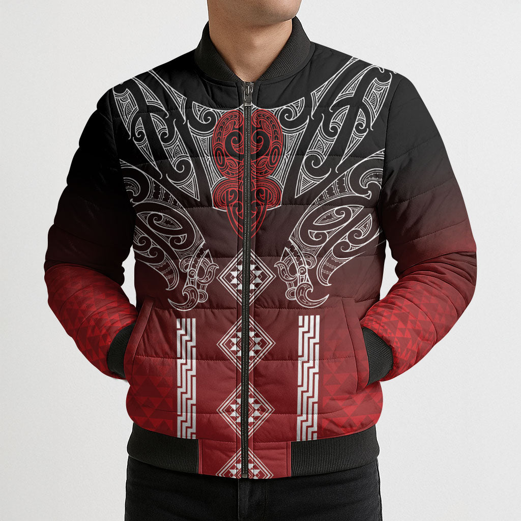 Aotearoa Maori Iwi Heritage Bomber Puffer Jacket Ngapuhi Kokowai