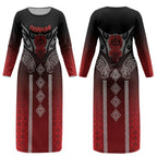 Aotearoa Maori Iwi Heritage Couples Matching Long Sleeve Bodycon Dress and Hawaiian Shirt Ngapuhi Kokowai