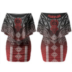 Aotearoa Maori Iwi Heritage Couples Matching Off Shoulder Short Dress and Hawaiian Shirt Ngapuhi Kokowai
