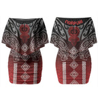 Aotearoa Maori Iwi Heritage Couples Matching Off Shoulder Short Dress and Long Sleeve Button Shirt Ngapuhi Kokowai