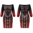 Aotearoa Maori Iwi Heritage Couples Matching Off The Shoulder Long Sleeve Dress and Hawaiian Shirt Ngapuhi Kokowai