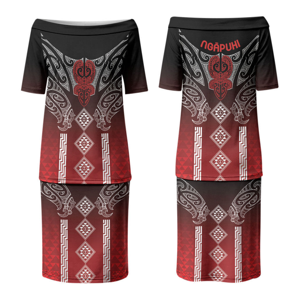 Aotearoa Maori Iwi Heritage Couples Matching Puletasi and Long Sleeve Button Shirt Ngapuhi Kokowai
