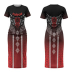 Aotearoa Maori Iwi Heritage Couples Matching Short Sleeve Bodycon Dress and Long Sleeve Button Shirt Ngapuhi Kokowai