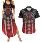 Aotearoa Maori Iwi Heritage Couples Matching Summer Maxi Dress and Hawaiian Shirt Ngapuhi Kokowai