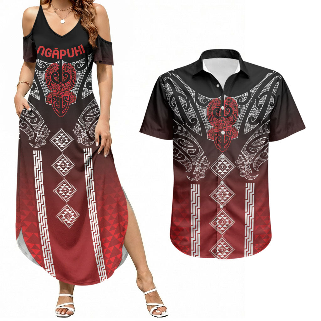 Aotearoa Maori Iwi Heritage Couples Matching Summer Maxi Dress and Hawaiian Shirt Ngapuhi Kokowai