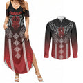 Aotearoa Maori Iwi Heritage Couples Matching Summer Maxi Dress and Long Sleeve Button Shirt Ngapuhi Kokowai