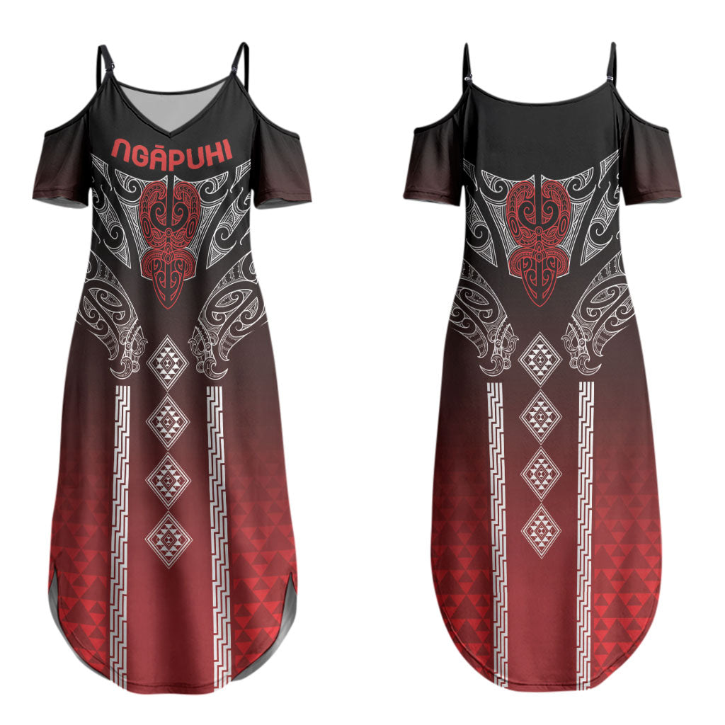 Aotearoa Maori Iwi Heritage Couples Matching Summer Maxi Dress and Long Sleeve Button Shirt Ngapuhi Kokowai