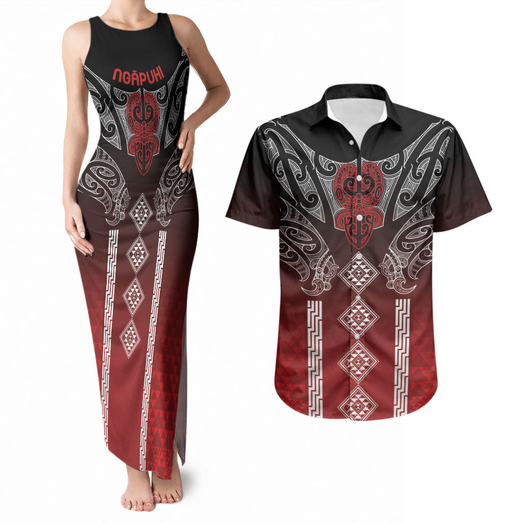 Aotearoa Maori Iwi Heritage Couples Matching Tank Maxi Dress and Hawaiian Shirt Ngapuhi Kokowai
