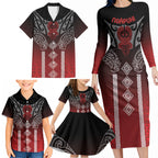 Aotearoa Maori Iwi Heritage Family Matching Long Sleeve Bodycon Dress and Hawaiian Shirt Ngapuhi Kokowai
