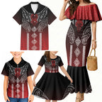 Aotearoa Maori Iwi Heritage Family Matching Mermaid Dress and Hawaiian Shirt Ngapuhi Kokowai