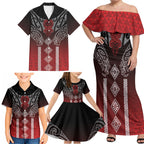 Aotearoa Maori Iwi Heritage Family Matching Off Shoulder Maxi Dress and Hawaiian Shirt Ngapuhi Kokowai